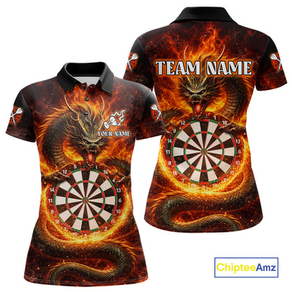 Personalized Red Flaming Dragon Dartboard Women Darts Polo Shirt Custom Darts Team Jerseys NYN2582
