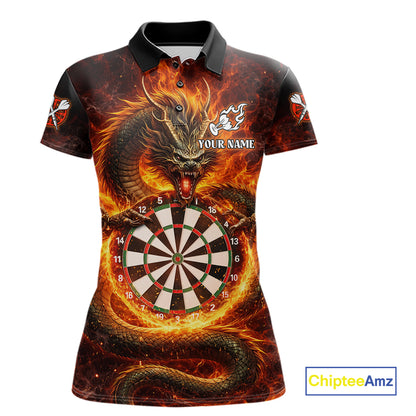 Personalized Red Flaming Dragon Dartboard Women Darts Polo Shirt Custom Darts Team Jerseys NYN2582