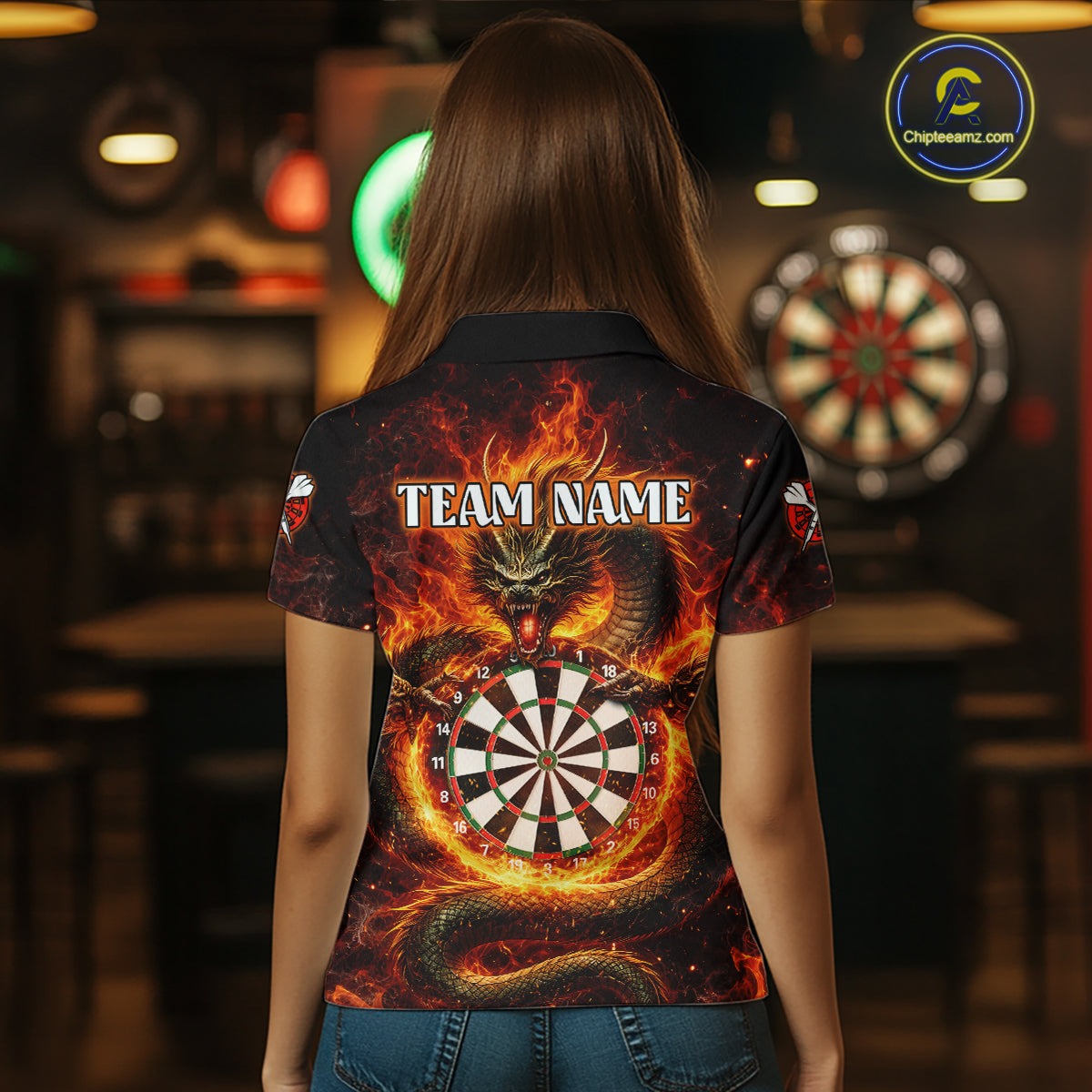 Personalized Red Flaming Dragon Dartboard Women Darts Polo Shirt Custom Darts Team Jerseys NYN2582