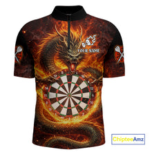 Load image into Gallery viewer, Personalized Red Flaming Dragon Dartboard Men Darts 1/4-Zip Shirt Custom Darts Team Jerseys NYN2582
