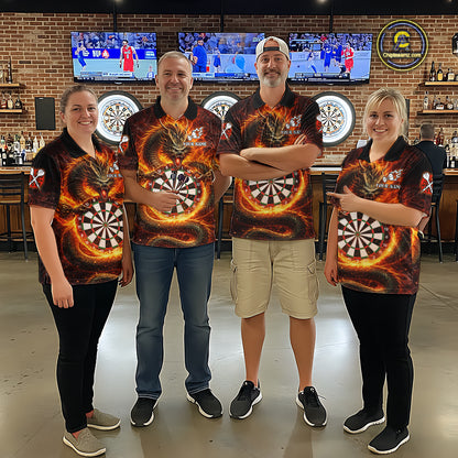 Personalized Red Flaming Dragon Dartboard Men Darts 1/4-Zip Shirt Custom Darts Team Jerseys NYN2582