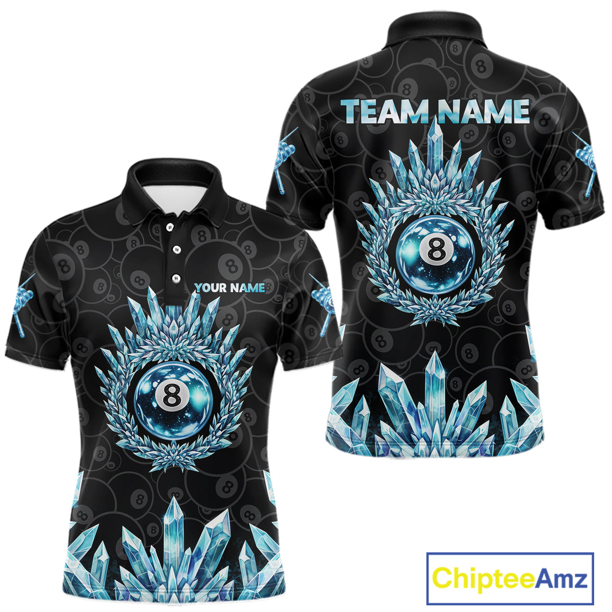 Blue Icy Cold Pool 8 Ball Billiard Polo & 1/4-Zip Shirt For Men Custom Ball Billiard Attire NYN2589