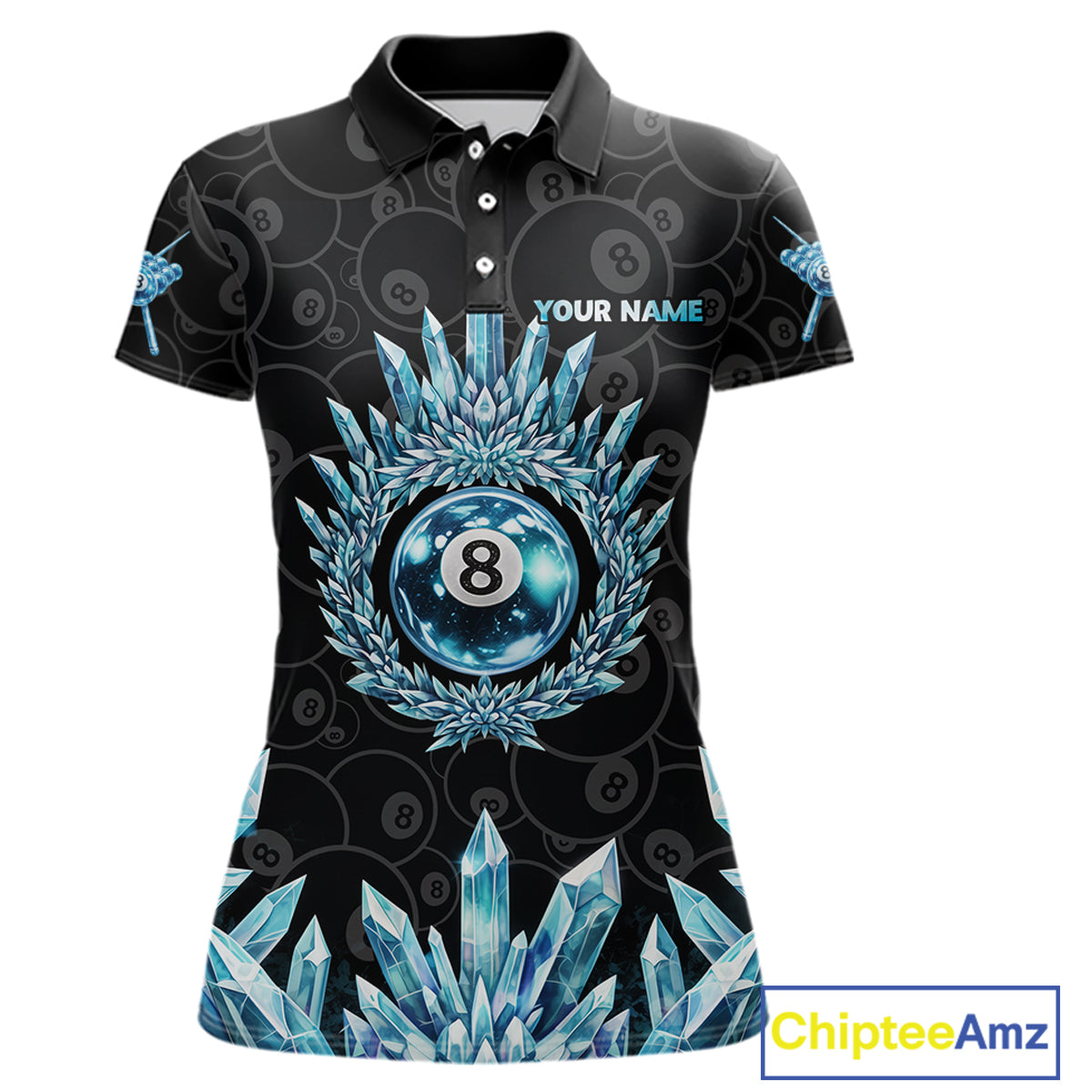Load image into Gallery viewer, Blue Icy Cold Pool 8 Ball Billiard Polo & 1/4-Zip Shirt For Women Custom Ball Billiard Attire NYN2589
