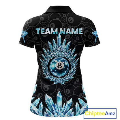 Blue Icy Cold Pool 8 Ball Billiard Polo & 1/4-Zip Shirt For Women Custom Ball Billiard Attire NYN2589