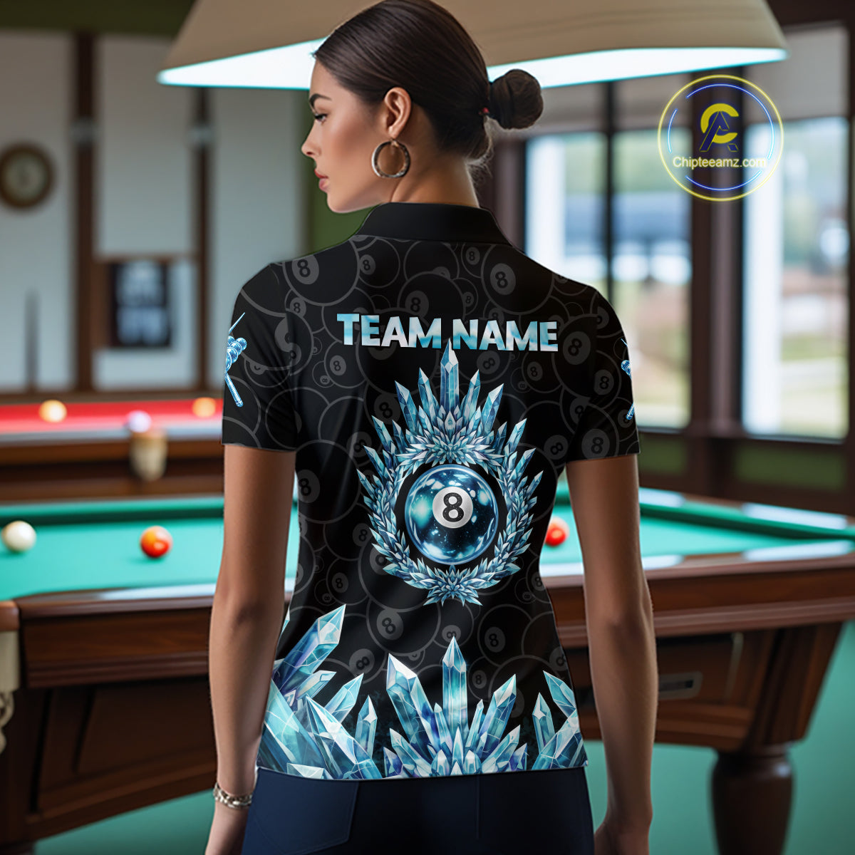 Load image into Gallery viewer, Blue Icy Cold Pool 8 Ball Billiard Polo & 1/4-Zip Shirt For Women Custom Ball Billiard Attire NYN2589