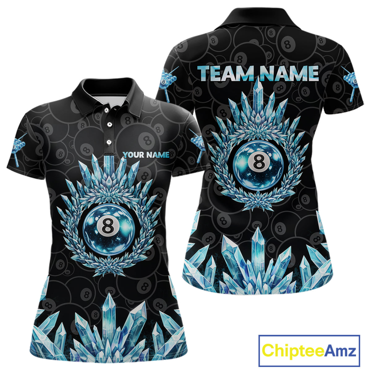 Load image into Gallery viewer, Blue Icy Cold Pool 8 Ball Billiard Polo & 1/4-Zip Shirt For Women Custom Ball Billiard Attire NYN2589