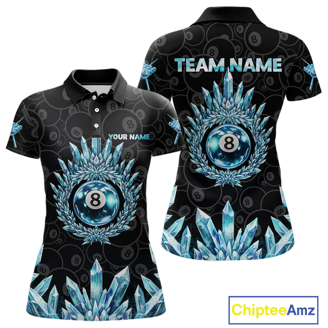 Blue Icy Cold Pool 8 Ball Billiard Polo & 1/4-Zip Shirt For Women Custom Ball Billiard Attire NYN2589