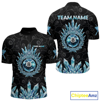Blue Icy Cold Pool 8 Ball Billiard Polo & 1/4-Zip Shirt For Men Custom Ball Billiard Attire NYN2589