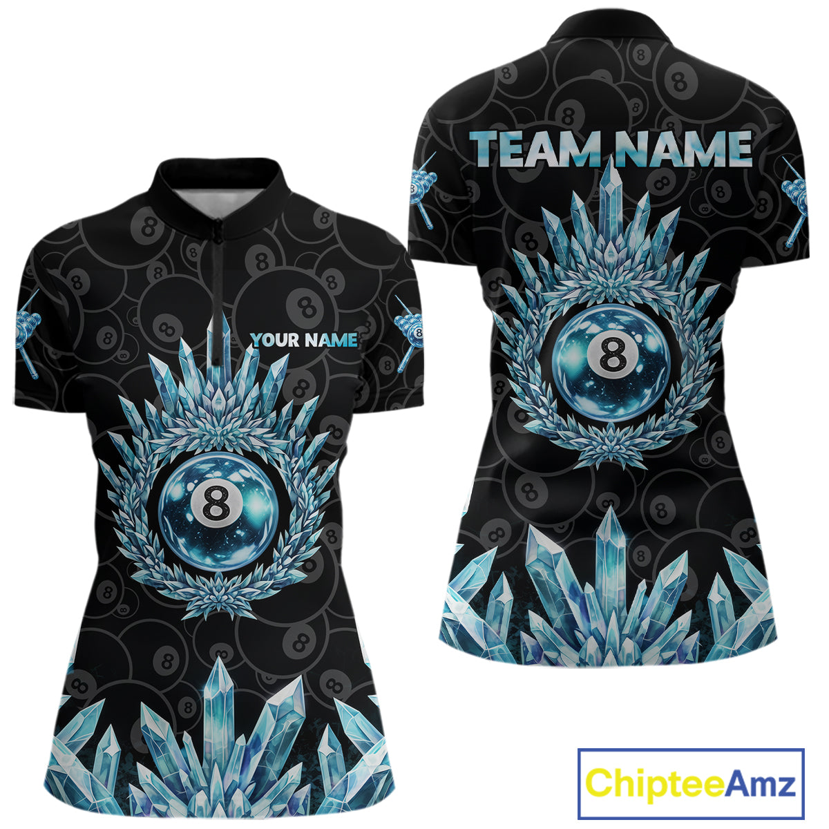 Load image into Gallery viewer, Blue Icy Cold Pool 8 Ball Billiard Polo & 1/4-Zip Shirt For Women Custom Ball Billiard Attire NYN2589