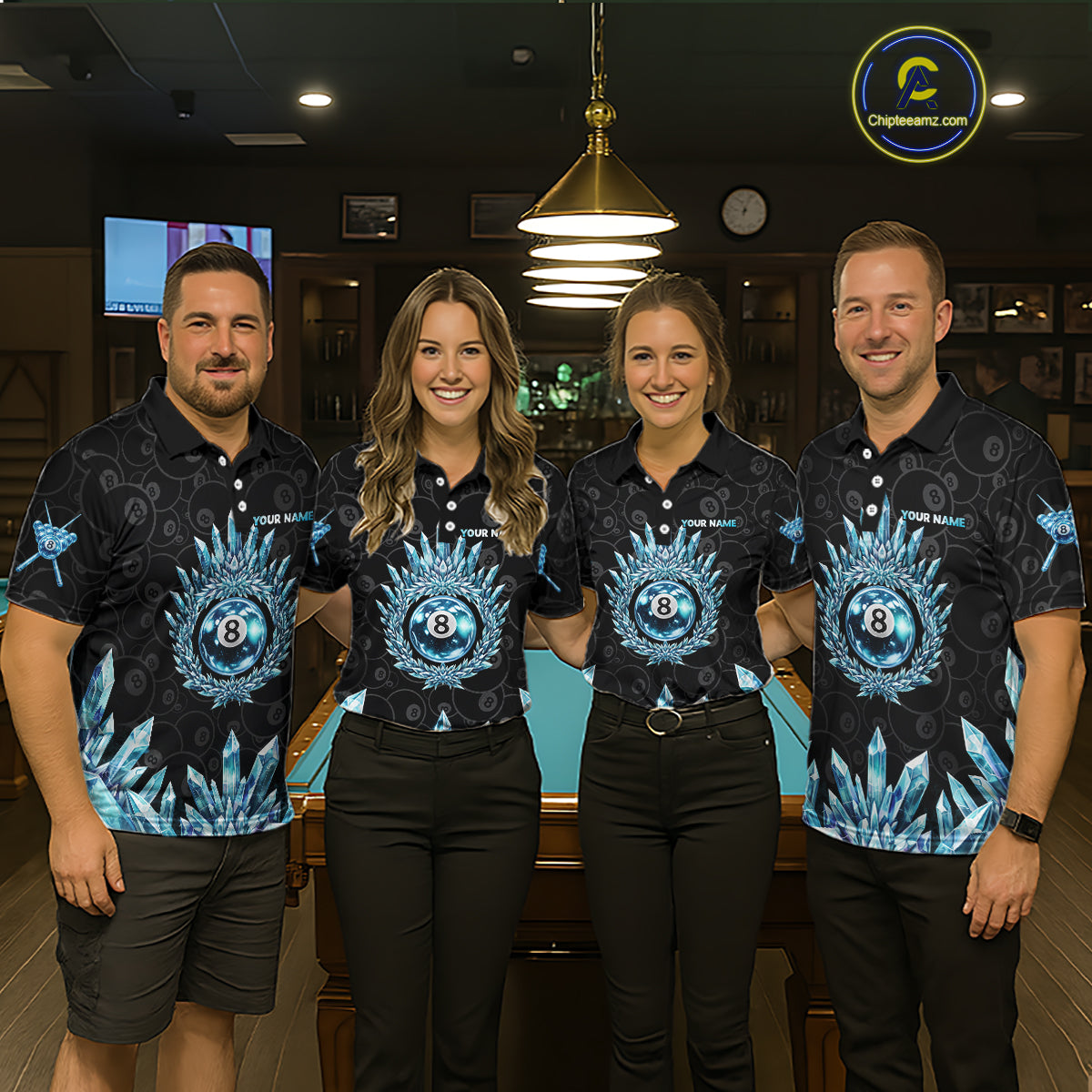 Blue Icy Cold Pool 8 Ball Billiard Polo & 1/4-Zip Shirt For Women Custom Ball Billiard Attire NYN2589