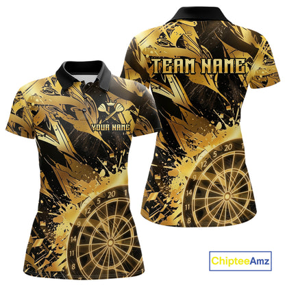 Gold Splatter Dartboard Women Dart Polo & 1/4-Zip Shirt Custom Name Dart Jersey For Darters NYN2965