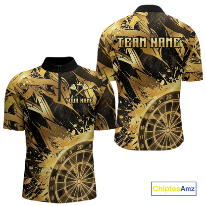 Gold Splatter Dartboard Men Dart Polo & 1/4-Zip Shirt Custom Name Dart Jersey For Darters NYN2965
