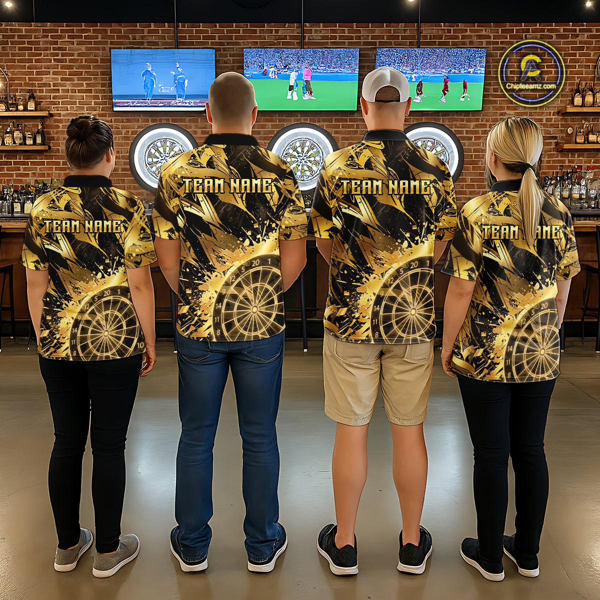 Gold Splatter Dartboard Men Dart Polo & 1/4-Zip Shirt Custom Name Dart Jersey For Darters NYN2965