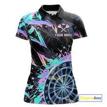 Load image into Gallery viewer, Holographic Splatter Dartboard Women Dart Polo &amp; 1/4-Zip Shirt Custom Name Dart Jersey For Darters NYN2966