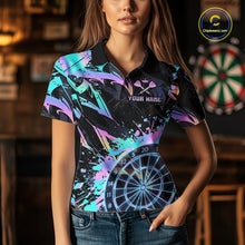 Load image into Gallery viewer, Holographic Splatter Dartboard Women Dart Polo &amp; 1/4-Zip Shirt Custom Name Dart Jersey For Darters NYN2966
