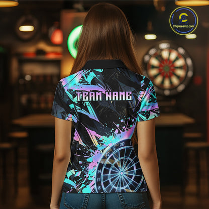 Holographic Splatter Dartboard Women Dart Polo & 1/4-Zip Shirt Custom Name Dart Jersey For Darters NYN2966