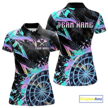Load image into Gallery viewer, Holographic Splatter Dartboard Women Dart Polo &amp; 1/4-Zip Shirt Custom Name Dart Jersey For Darters NYN2966