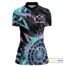 Load image into Gallery viewer, Holographic Splatter Dartboard Women Dart Polo &amp; 1/4-Zip Shirt Custom Name Dart Jersey For Darters NYN2966