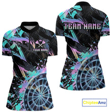 Load image into Gallery viewer, Holographic Splatter Dartboard Women Dart Polo &amp; 1/4-Zip Shirt Custom Name Dart Jersey For Darters NYN2966