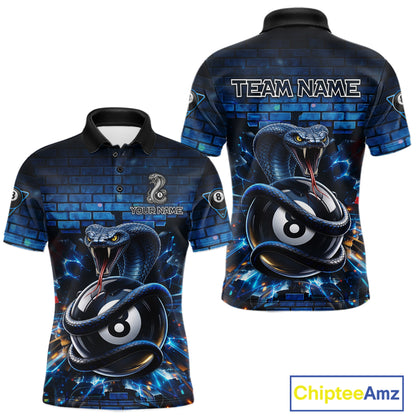Lightning Blue 8 Ball Pool Shirts Custom Men Billiard Polo & 1/4 Zip Shirts Cobra Billiard Jerseys NYN2969