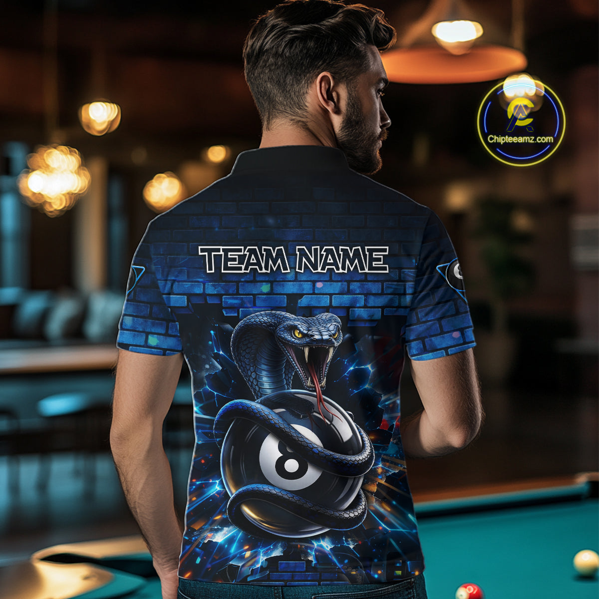 Lightning Blue 8 Ball Pool Shirts Custom Men Billiard Polo & 1/4 Zip Shirts Cobra Billiard Jerseys NYN2969