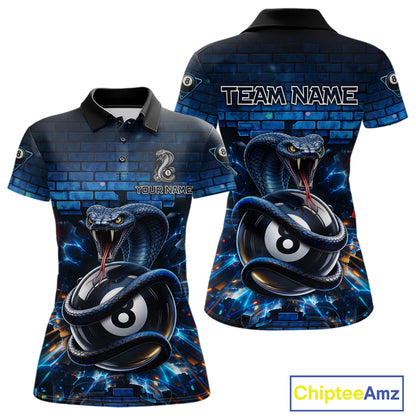 Lightning Blue 8 Ball Pool Shirts Custom Women Billiard Polo & 1/4 Zip Shirts Cobra Billiard Jerseys NYN2969