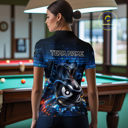 Lightning Blue 8 Ball Pool Shirts Custom Women Billiard Polo & 1/4 Zip Shirts Cobra Billiard Jerseys NYN2969