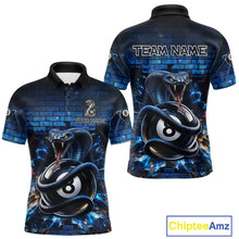 Load image into Gallery viewer, Lightning Blue 8 Ball Pool Shirts Custom Men Billiard Polo &amp; 1/4 Zip Shirts Cobra Billiard Jerseys NYN2969
