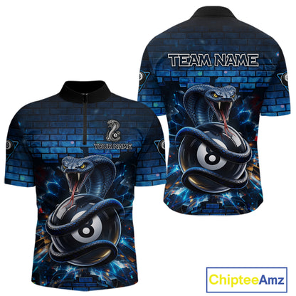 Lightning Blue 8 Ball Pool Shirts Custom Men Billiard Polo & 1/4 Zip Shirts Cobra Billiard Jerseys NYN2969