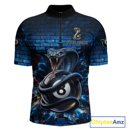 Lightning Blue 8 Ball Pool Shirts Custom Men Billiard Polo & 1/4 Zip Shirts Cobra Billiard Jerseys NYN2969