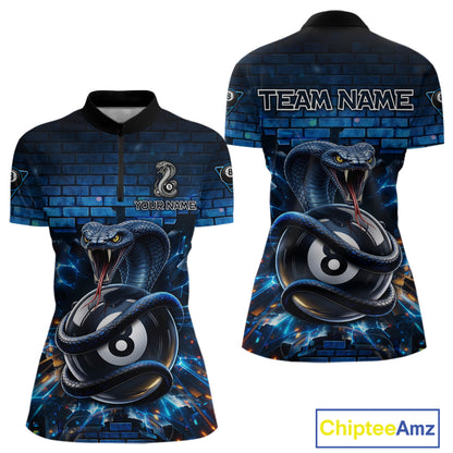 Lightning Blue 8 Ball Pool Shirts Custom Women Billiard Polo & 1/4 Zip Shirts Cobra Billiard Jerseys NYN2969