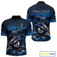 Load image into Gallery viewer, Lightning Blue 8 Ball Pool Shirts Custom Men Billiard Polo &amp; 1/4 Zip Shirts Cobra Billiard Jerseys NYN2969