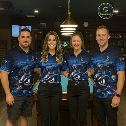 Lightning Blue 8 Ball Pool Shirts Custom Men Billiard Polo & 1/4 Zip Shirts Cobra Billiard Jerseys NYN2969
