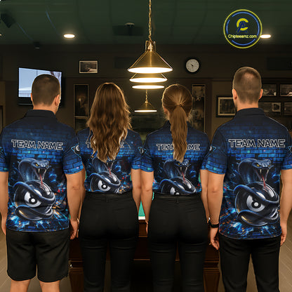 Lightning Blue 8 Ball Pool Shirts Custom Men Billiard Polo & 1/4 Zip Shirts Cobra Billiard Jerseys NYN2969