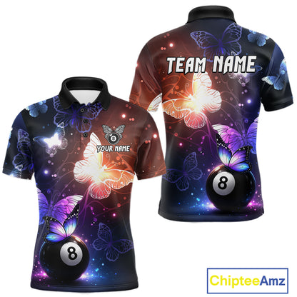 Multi-Color Butterfly 8 Ball Pool Polo & 1/4 Zip Shirts For Men Custom Pool Billiard Team Jerseys NYN2972
