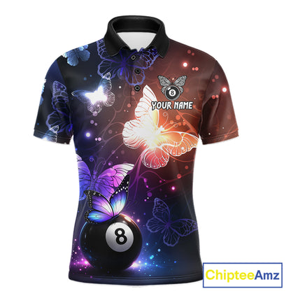 Multi-Color Butterfly 8 Ball Pool Polo & 1/4 Zip Shirts For Men Custom Pool Billiard Team Jerseys NYN2972