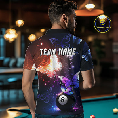 Multi-Color Butterfly 8 Ball Pool Polo & 1/4 Zip Shirts For Men Custom Pool Billiard Team Jerseys NYN2972
