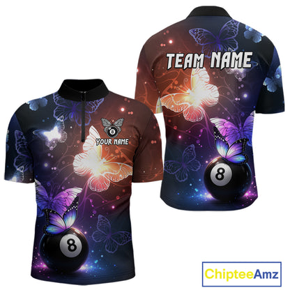 Multi-Color Butterfly 8 Ball Pool Polo & 1/4 Zip Shirts For Men Custom Pool Billiard Team Jerseys NYN2972