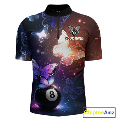 Multi-Color Butterfly 8 Ball Pool Polo & 1/4 Zip Shirts For Men Custom Pool Billiard Team Jerseys NYN2972