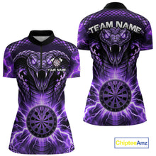 Load image into Gallery viewer, Thunder lightning purple cobra snake dart quarter-zip shirt for women custom darts jersey
