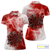 Load image into Gallery viewer, Personalized red and white smoke dart polo shirt for women thunder darts jersey