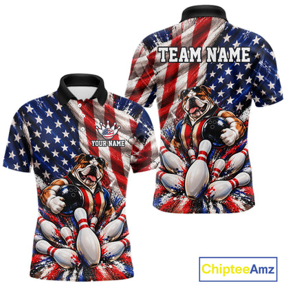 Custom Patriotic Bulldog Bowling Shirt For Men Funny Team Bowling Shirt US Flag Bowler Apparel NYN5059