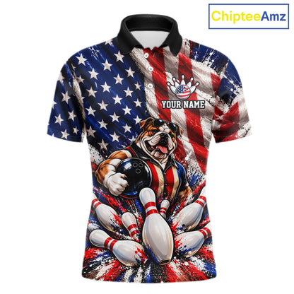 Custom Patriotic Bulldog Bowling Shirt For Men Funny Team Bowling Shirt US Flag Bowler Apparel NYN5059