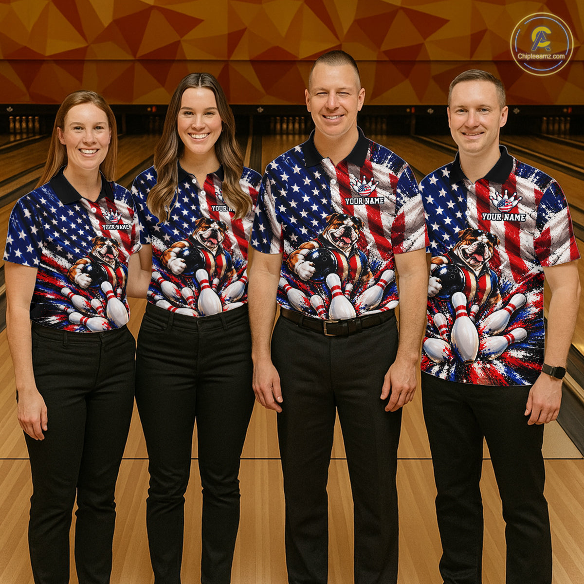 Custom Patriotic Bulldog Bowling Shirt For Women Funny Team Bowling Shirt US Flag Bowler Apparel NYN5059