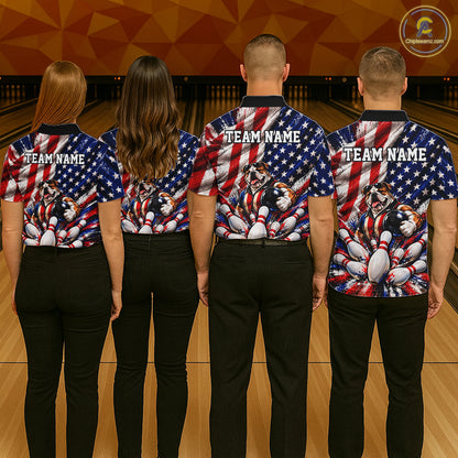 Custom Patriotic Bulldog Bowling Shirt For Women Funny Team Bowling Shirt US Flag Bowler Apparel NYN5059