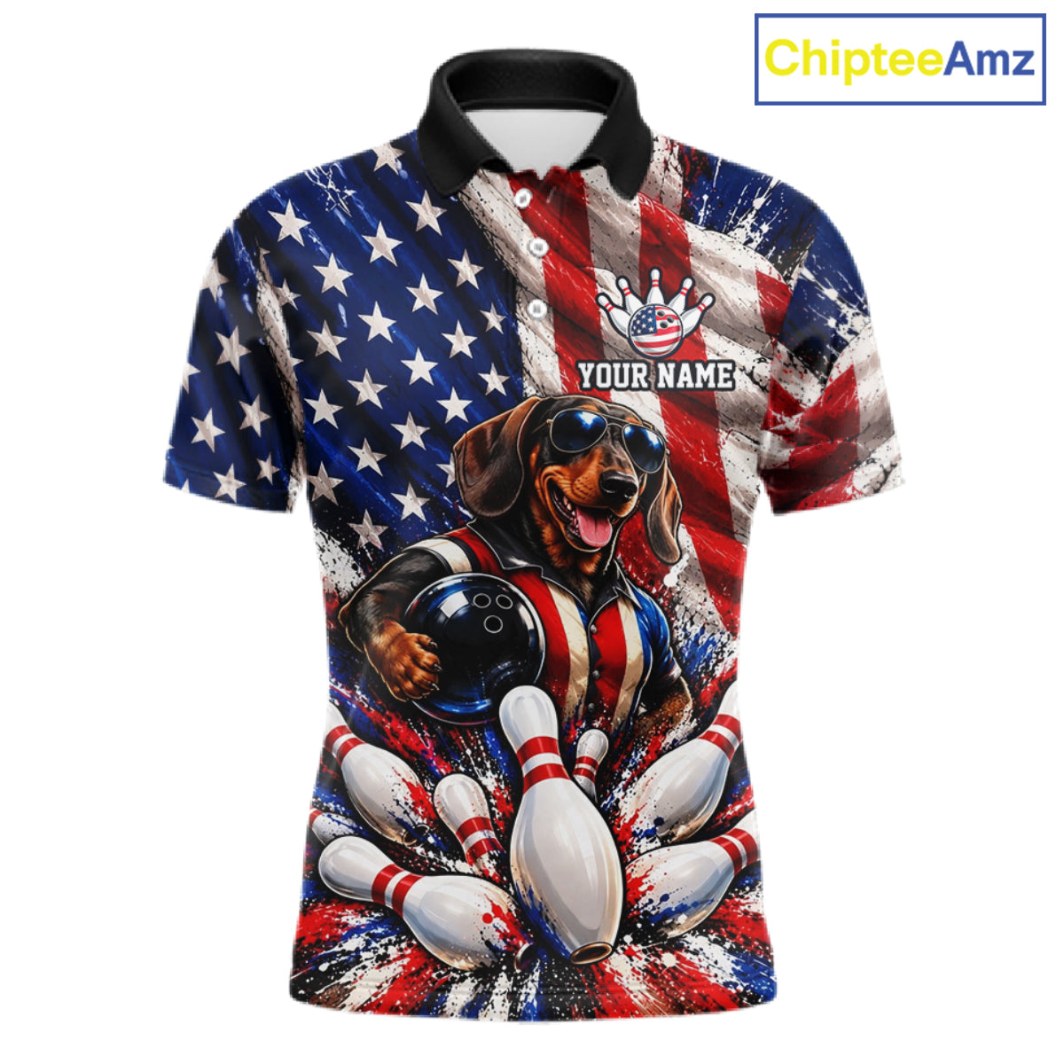 Custom Patriotic Dachshund Bowling Shirt For Men Funny Team Bowling Shirt US Flag Bowler Apparel NYN5060