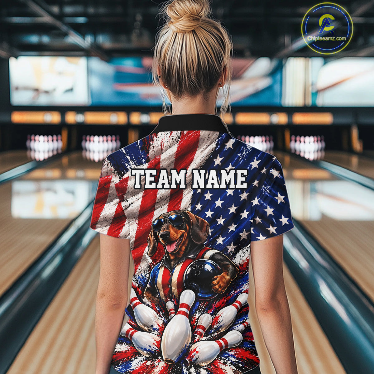 Custom Patriotic Dachshund Bowling Shirt For Women Funny Team Bowling Shirt US Flag Bowler Apparel NYN5060
