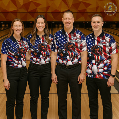 Custom Patriotic Dachshund Bowling Shirt For Men Funny Team Bowling Shirt US Flag Bowler Apparel NYN5060