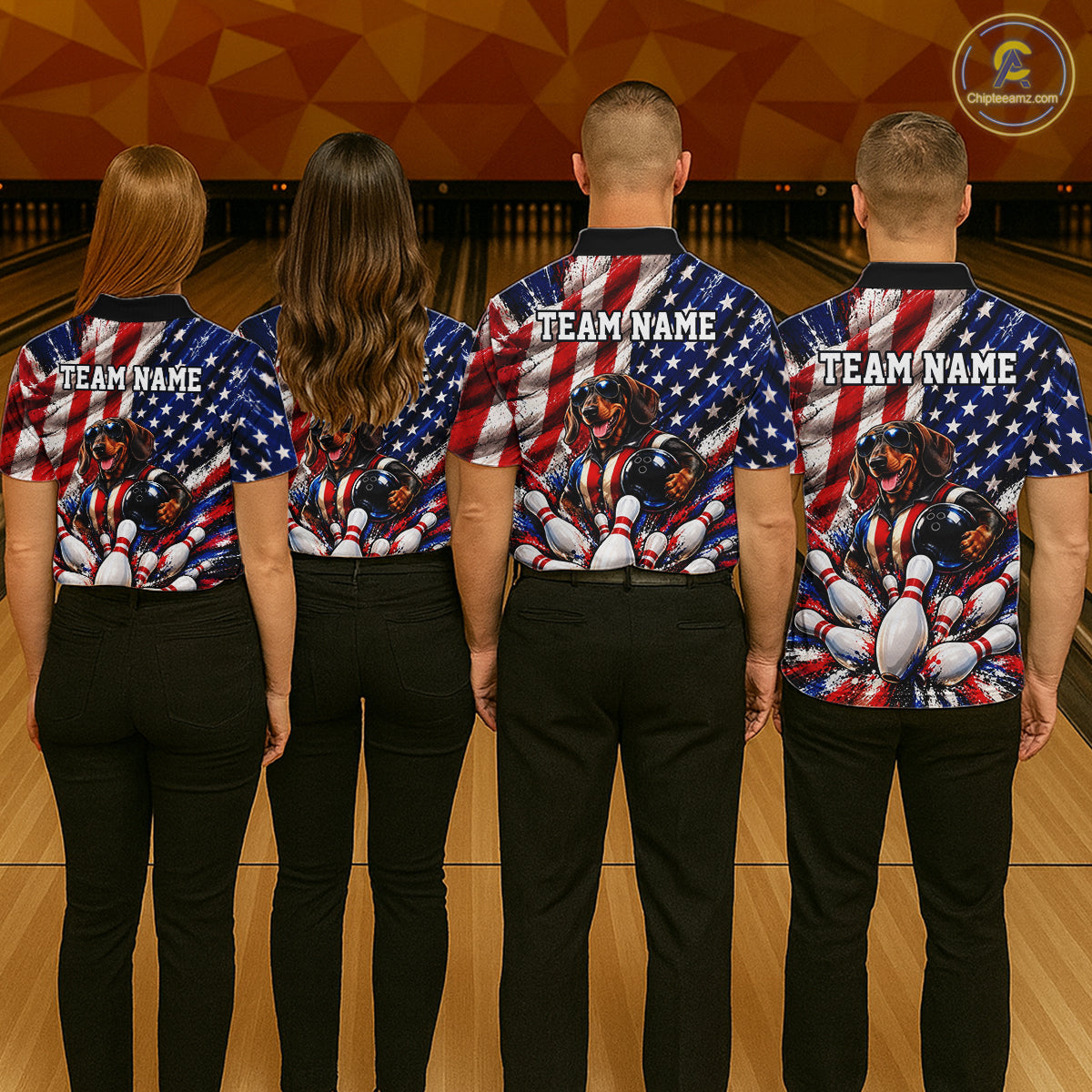 Custom Patriotic Dachshund Bowling Shirt For Men Funny Team Bowling Shirt US Flag Bowler Apparel NYN5060