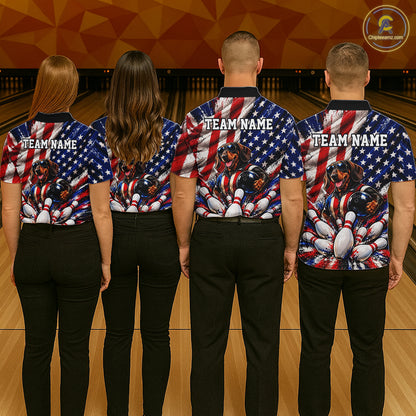 Custom Patriotic Dachshund Bowling Shirt For Men Funny Team Bowling Shirt US Flag Bowler Apparel NYN5060